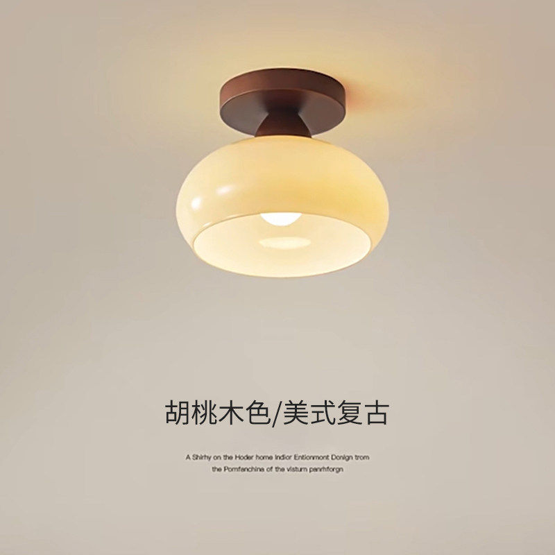 走廊灯过道灯中古风美式简约侘寂复古玻璃实木入户阳台玄关吸顶灯
