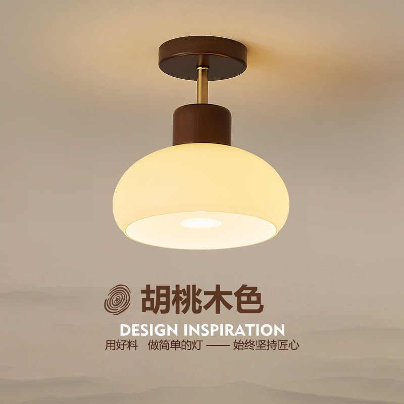 走廊过道灯中古风复古吸顶灯入户玄关门厅胡桃色衣帽间实木阳台灯图片