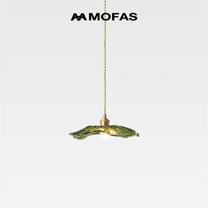 北欧荷叶日式餐厅饭厅吧台复古法式卧室床头灯民宿全铜玻璃小吊灯