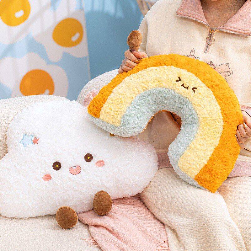 治愈系仿真彩虹白云抱枕云朵彩虹公仔趣味玩偶睡觉抱枕沙发靠垫