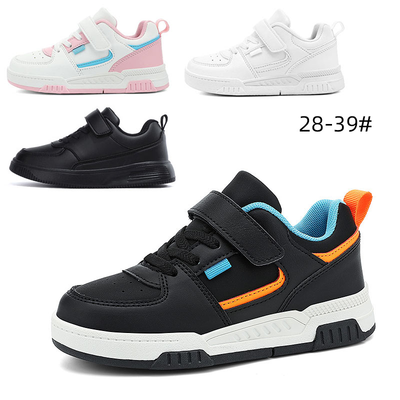 春秋中大童儿童板鞋男童运动鞋全黑色小学生白色鞋子女孩皮面球鞋