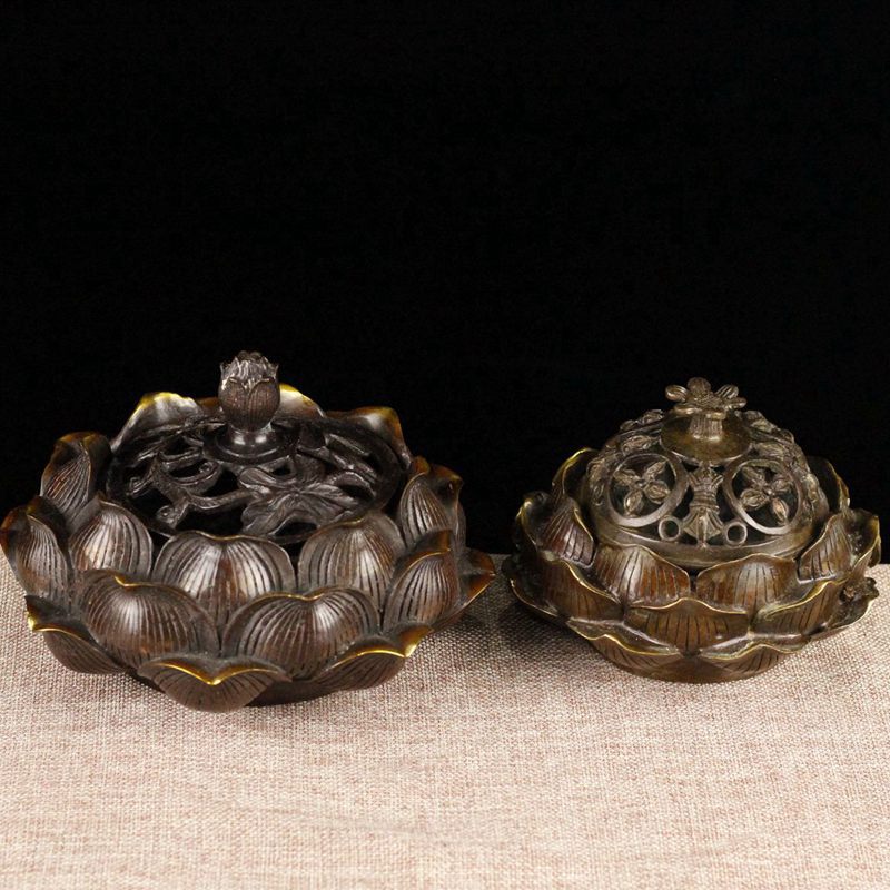 纯黄铜莲花炉大小号 仿古香炉 熏香炉 塔香盘香炉 铜工艺品