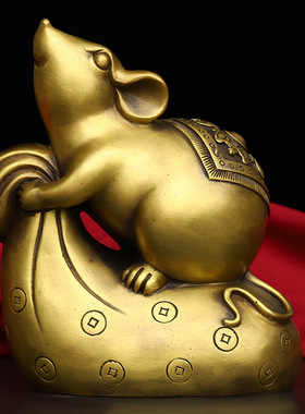 古韵斋 黄铜老鼠 黄铜袋鼠 布袋鼠 十二生肖鼠家居大小号摆件