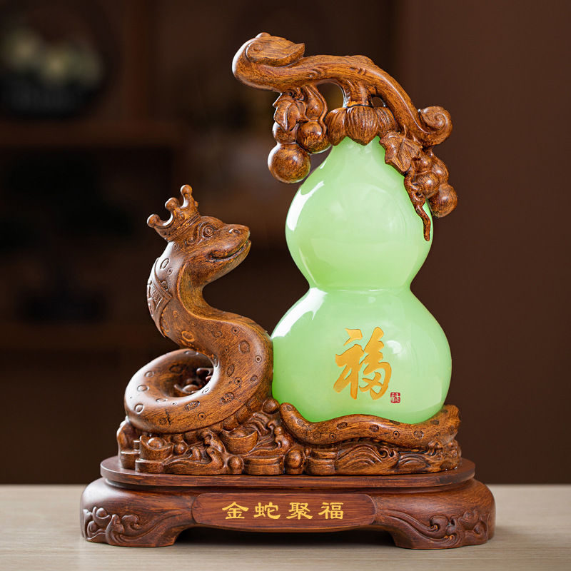 跨境出口金蛇聚福玉葫芦家居饰品摆件客厅酒柜玄关装饰琉璃工艺品