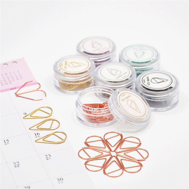 水滴回形针曲别针造型创意回行针书签金属夹可爱彩色玫瑰金回型针