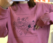 男女情侣 打底衫 美式 复古豆沙粉暗粉色丁丁历险记宽松纯棉T恤长袖