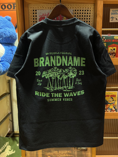 背面印花椰子树 vintage 220克小领口纯棉休闲男女情侣T 复古 美式