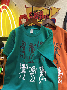 纯棉265克重磅圆领情侣T恤短袖 美式 趣味骷髅人 vintage 做旧 复古