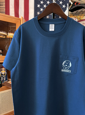 美式复古 vintage经典蓝色史努比snoopy口袋纯棉重磅男女款情侣T