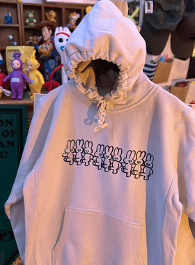 复古做旧 vintage 可爱趣味小兔子 加绒加厚连帽套头男女卫衣情侣