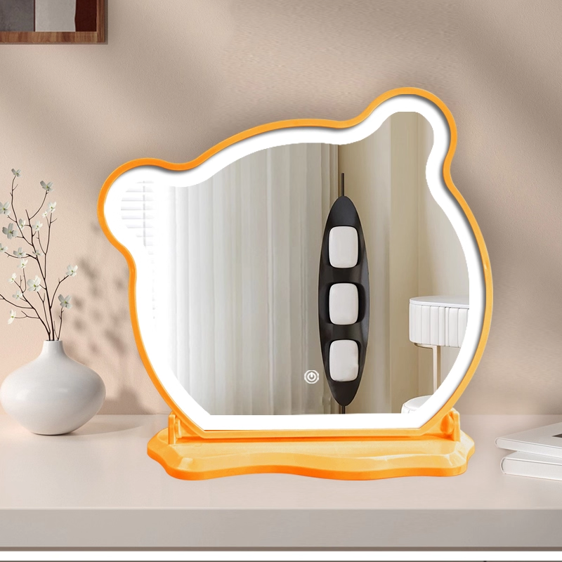 小熊化妆镜智能LED补光灯台式公主风美妆镜少女卧室桌面梳妆镜子