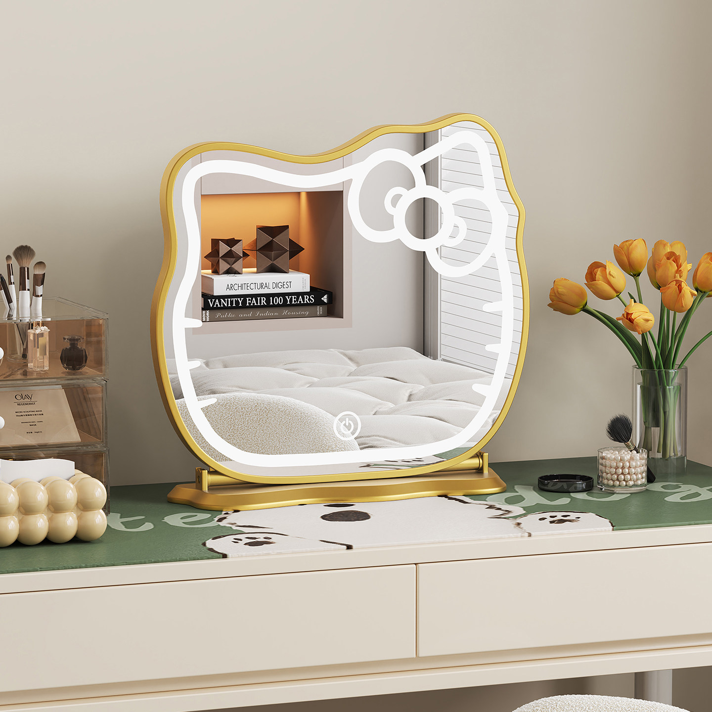 Hello Kitty桌面化妆镜台式卧室梳妆台补妆镜家用宿舍学生梳妆镜,住宅家具,化妆镜,淘宝优惠券,粉丝福利购,淘宝优惠卷