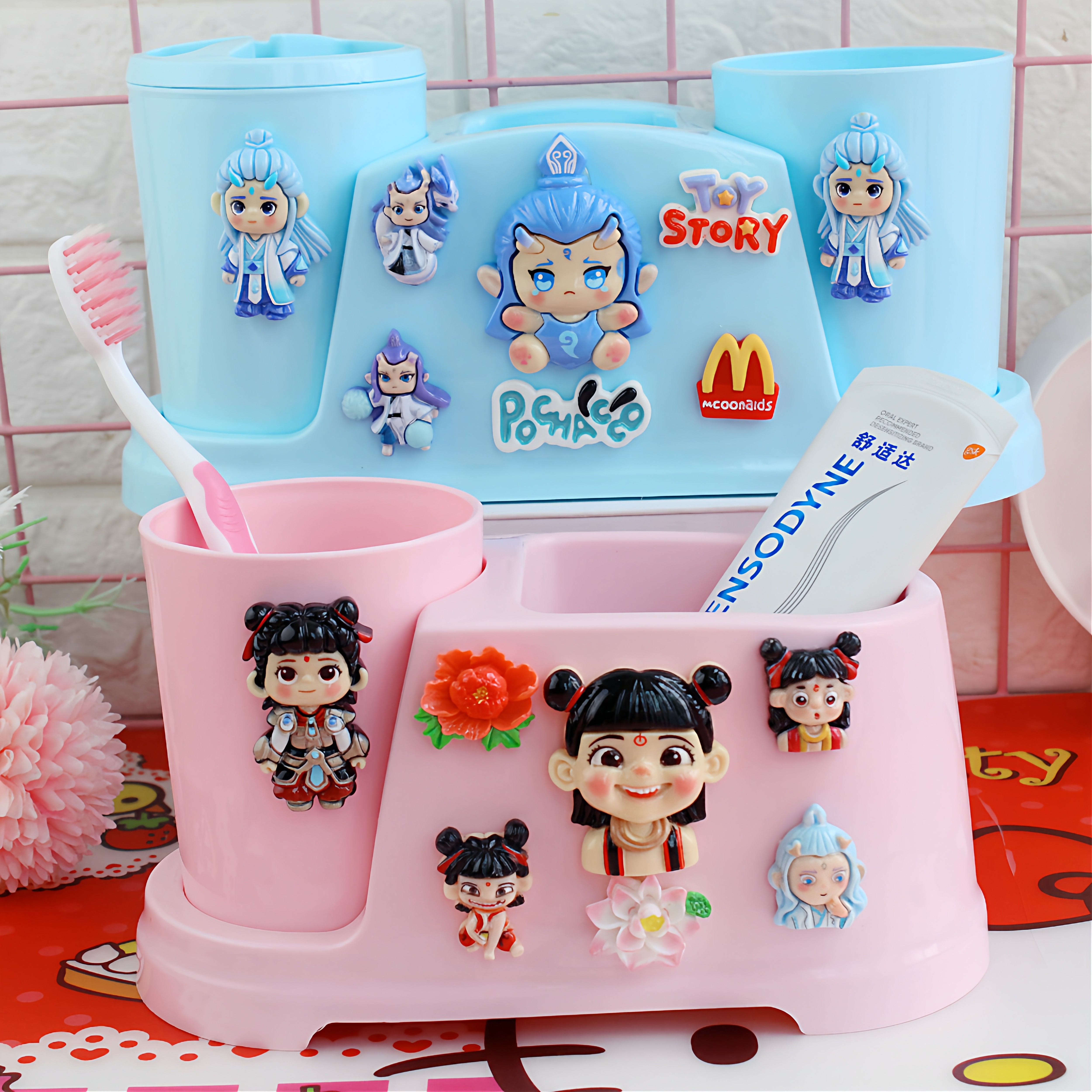 哪吒敖丙创意卡通可爱儿童牙刷架置物架漱口杯架套装刷牙杯牙刷筒