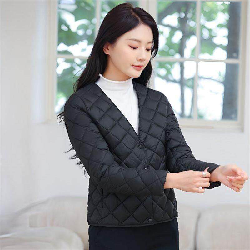 轻薄羽绒棉服内胆女2026春秋冬时尚修身打底保暖v领配大衣女外套