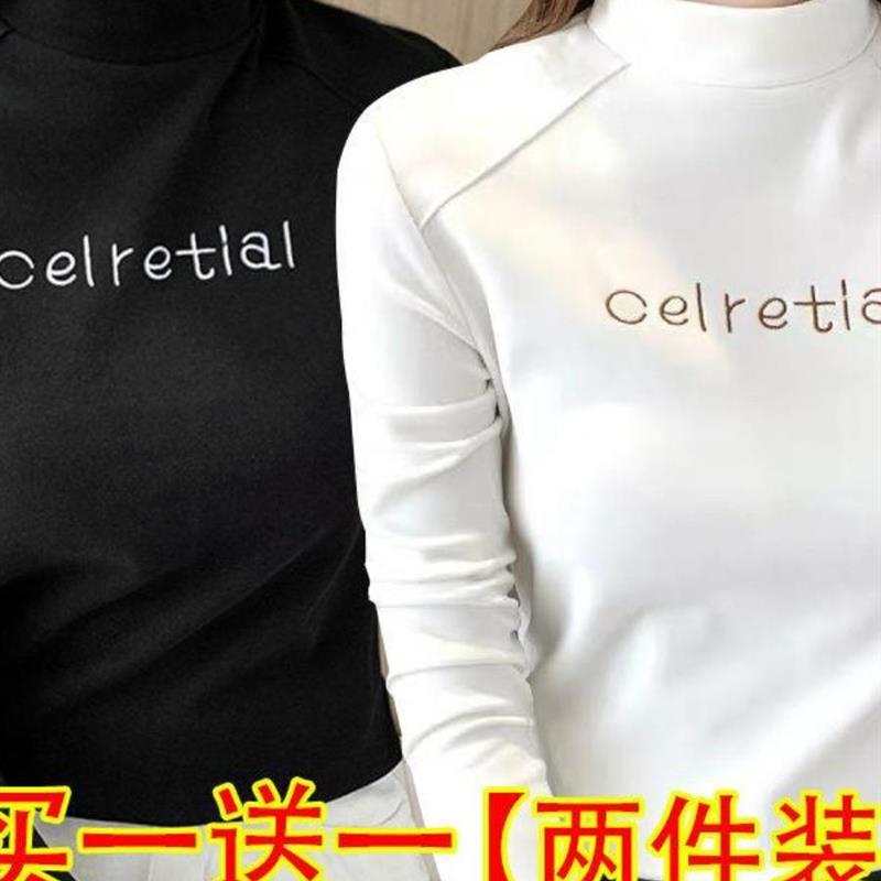 单/两件装 秋冬双面德绒保暖打底半高领修身百搭袖长t衫恤女帽子