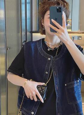 网红牛仔马甲女春秋新款韩版宽松时尚百搭短款无袖坎肩马夹外套潮