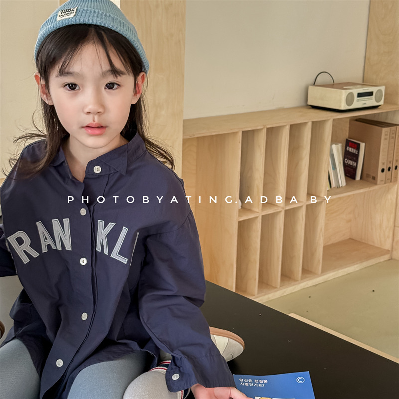 2025秋季童装新款儿童韩版刺绣衬衫女童男童秋装衬衣外套上衣5537