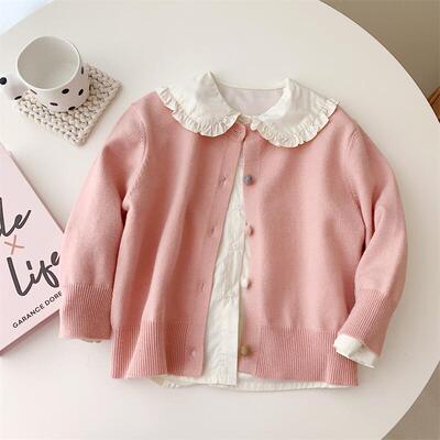 女童粉色法式简约开衫