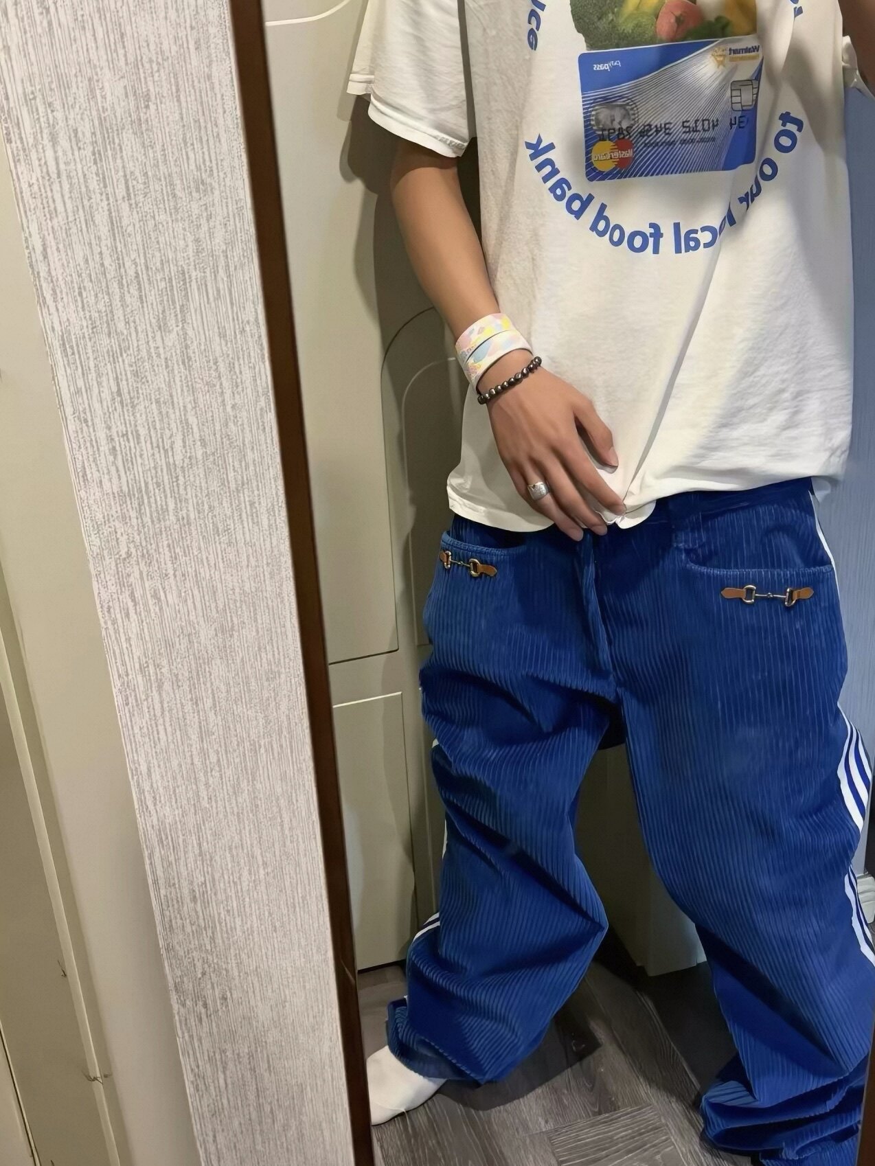 thumbnail for K-Jia Made Guc co-branded ad blue corduroy three-bar trousers Baggy loose-fit straight leg
