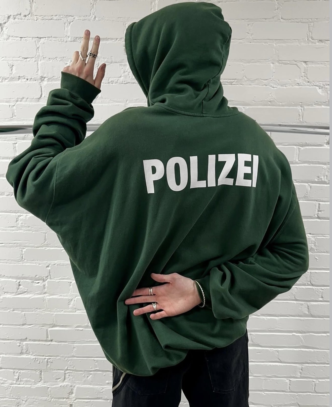 thumbnail for In stock VTM ss16 OG Green Polizei Hoodie Green Slogan Logo Sweatshirt