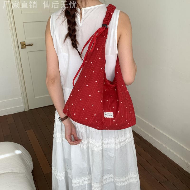 韩系通勤帆布包红色波点女款夏天图片