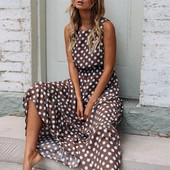 print dress polka fashion dot maxi 时尚 休闲印花波点长裙女