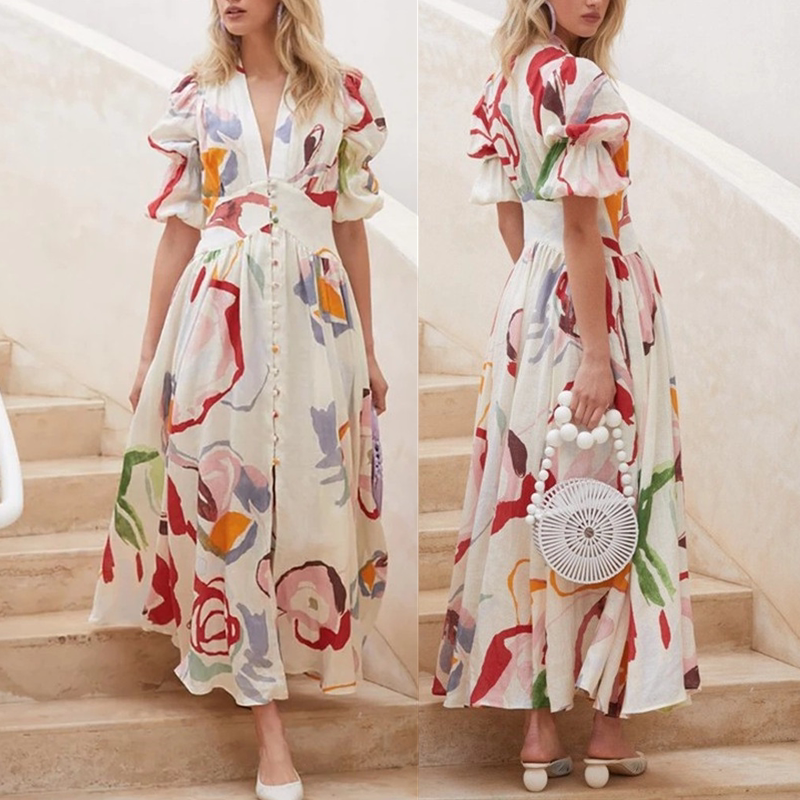 2021 hot v-neck loose long dress women summer evening gown