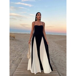 Color blocked sleeveless waist cinching dress 撞色收腰连衣裙