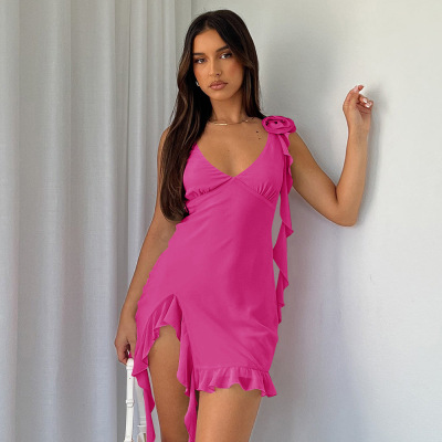 Solid V-neck suspender pullover dress for womenV领吊带连衣裙