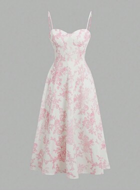 碎花吊带收腰A字连衣裙 Floral suspender waist cinching  dress