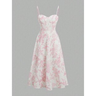 碎花吊带收腰A字连衣裙 Floral suspender waist cinching  dress
