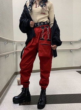 High waist overalls women's casual leggings高腰工装裤女