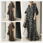sleeve leopard dress豹纹印花立领连衣裙 neck puff print stand