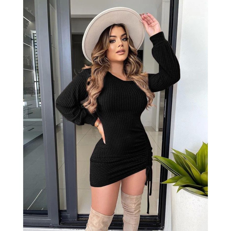 Solid color drawstring long sleeved dress 纯色抽绳长袖连衣裙,女装/女士精品,连衣裙,淘宝优惠券,粉丝福利购,淘宝优惠卷