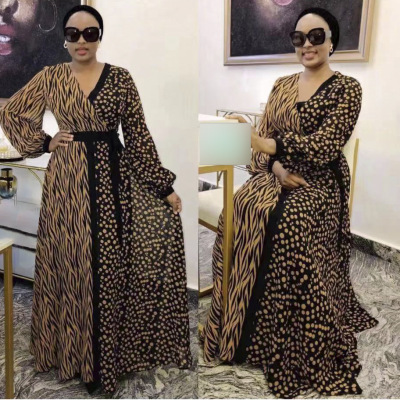 African women dress Fashion v-neck print long sleeves gown