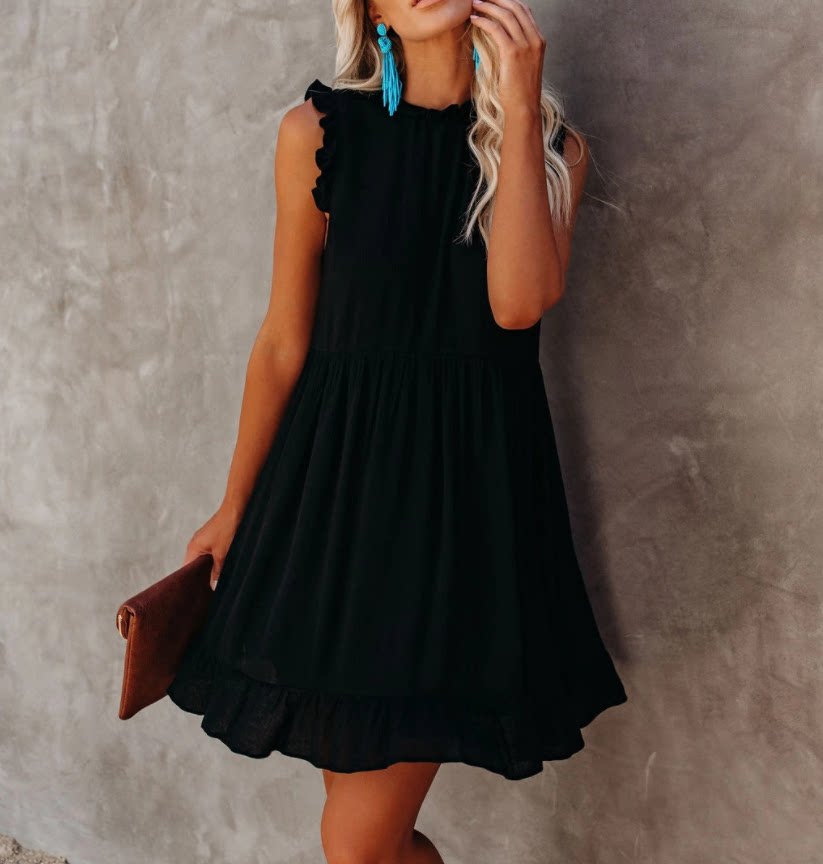 2021 spring and summer solid color pullover dress skirt短裙