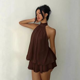 cinching 露背挂脖系带收腰连衣裙 waist backless dress Hanging