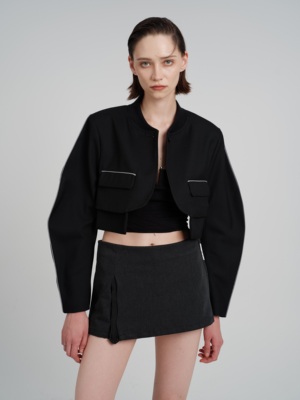 JOHNNYWU立领弯袖短款西装