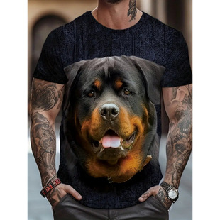 3D数码印花狗狗图案短袖宽松休闲潮牌上衣夏季Men's short sleeve