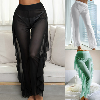 纯色荷叶边长裤女纯色荷叶边长裤