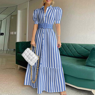 Turn down Collar Dress Lady Elegant Office Maxi Women