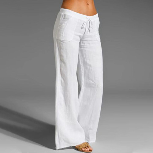 欧美女式高腰阔腿裤棉麻休闲裤女 Women's wide leg pants
