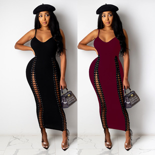 small suspender neck 休闲吊带小V领连衣裙女 women dress