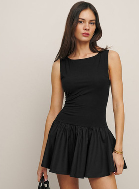 Solid color sleeveless patchwork dress女士纯色无袖拼接连衣裙