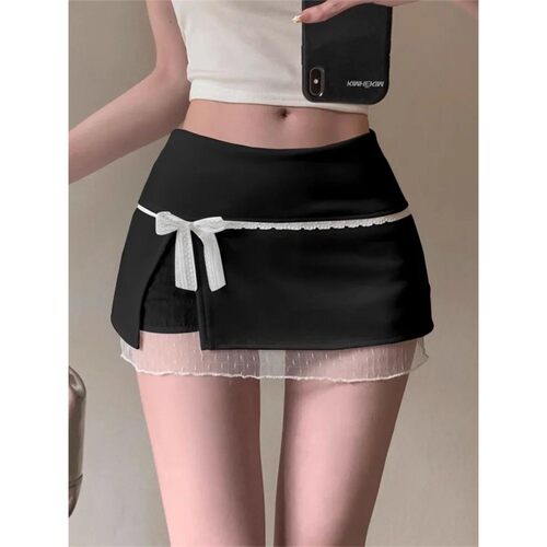 花边蝴蝶结超短包臀裙女lace bow ultra short hip hugging skirt