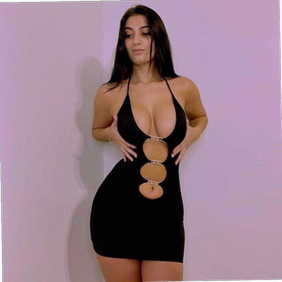 hanging neck metal sexy dress back nightclub open color lace