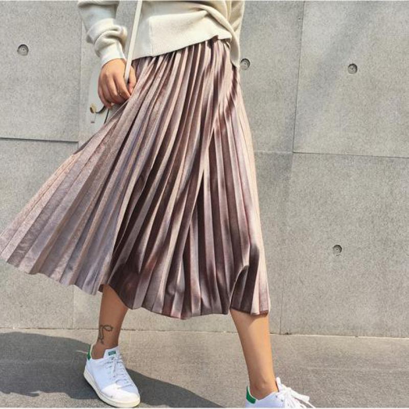 Velvet Skirt Pleated Skirts Pleated Skirt高腰显瘦丝绒褶皱裙 女装/女士精品 半身裙 原图主图