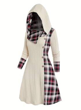 Hooded Pit Strip Casual Dress for Women 连帽坑条休闲连衣裙女