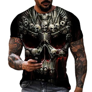 男T恤短袖装夏季暗黑恐怖骷髅 3DMen's 3D printed short sleeves
