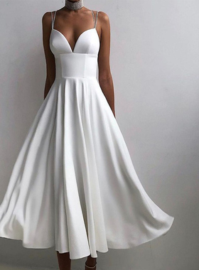 Summer solid color sling dress skirt mid-length 修身大摆裙